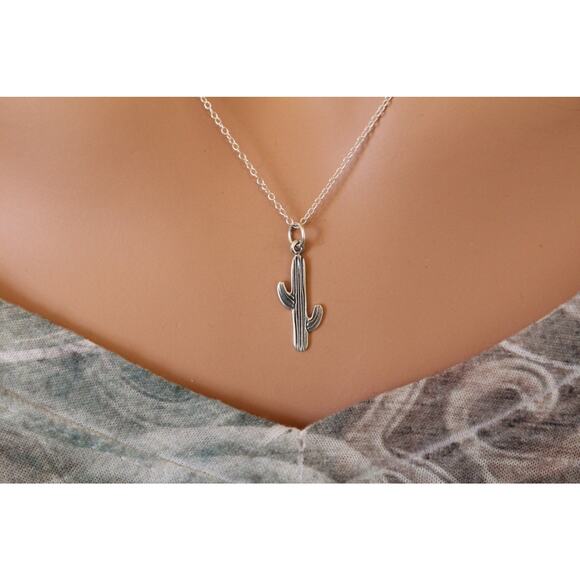 Sterling Silver Cactus Charm Necklace, Silver Cactus Necklace - Picture 1 of 3